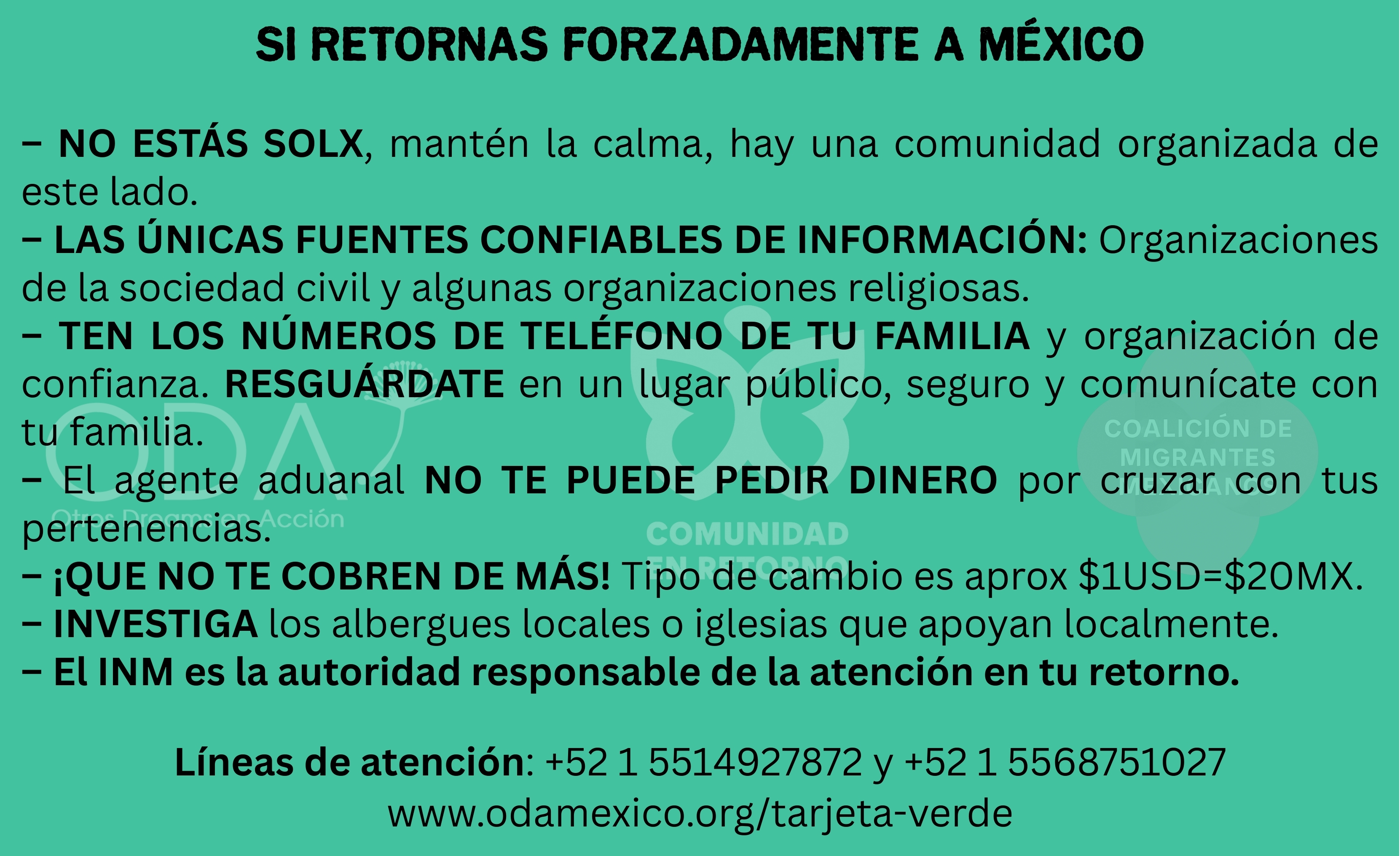 Otros Dreams en Acción (ODA) Campaña Tarjeta Verde: Conoce tus derechos en México para deportados y retornados