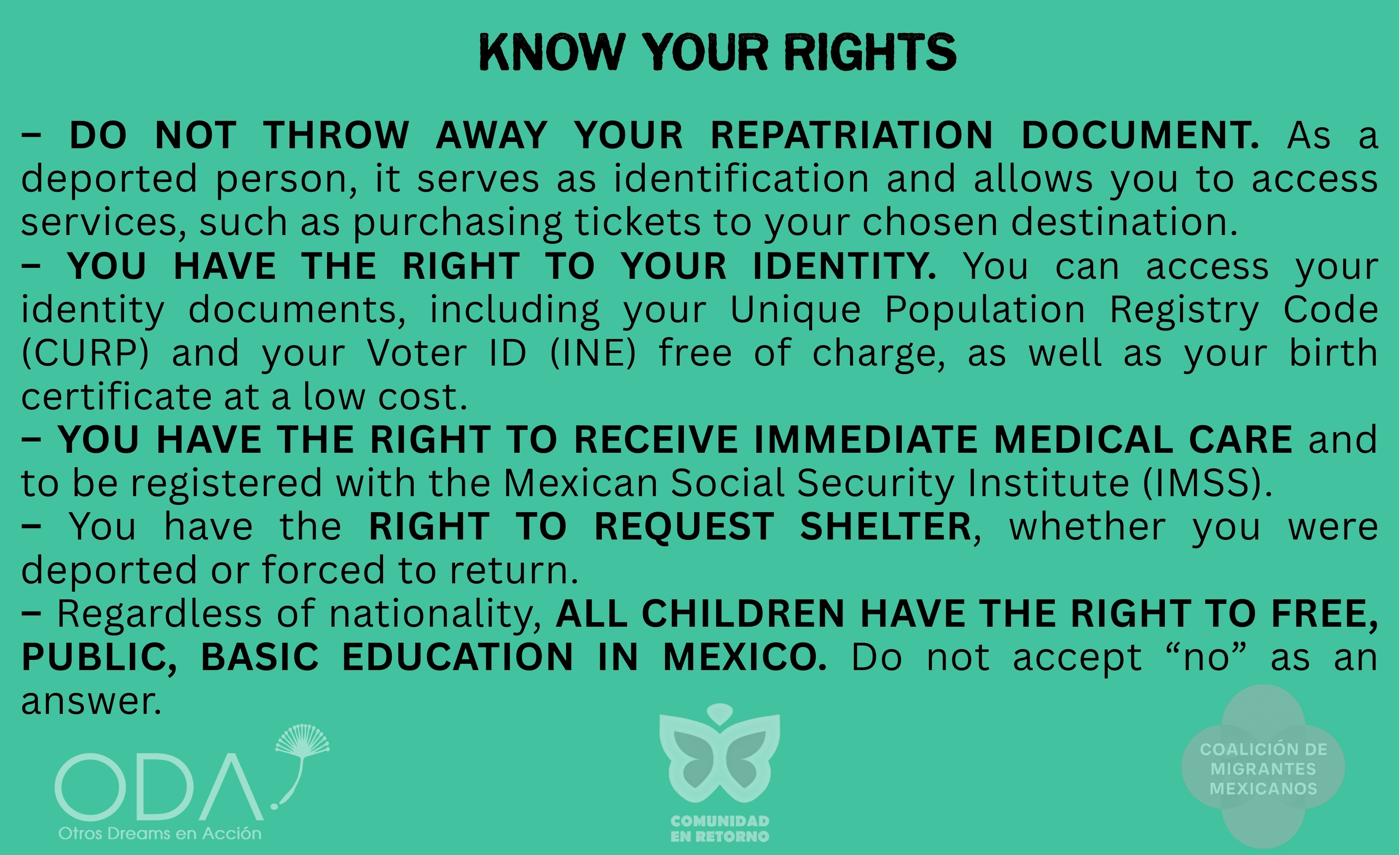 Otros Dreams en Acción (ODA) Campaign Tarjeta Verde: Know your rights in Mexico